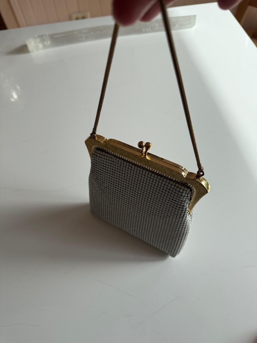 Oroton White Beaded Evening Clutch with Gold Frame - Picture 8 of 12